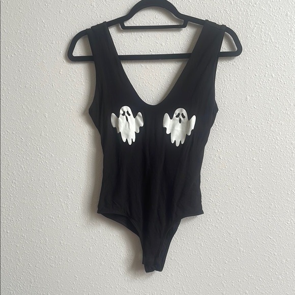 NanaMacs Tops - Black Bodysuit with Ghost Print